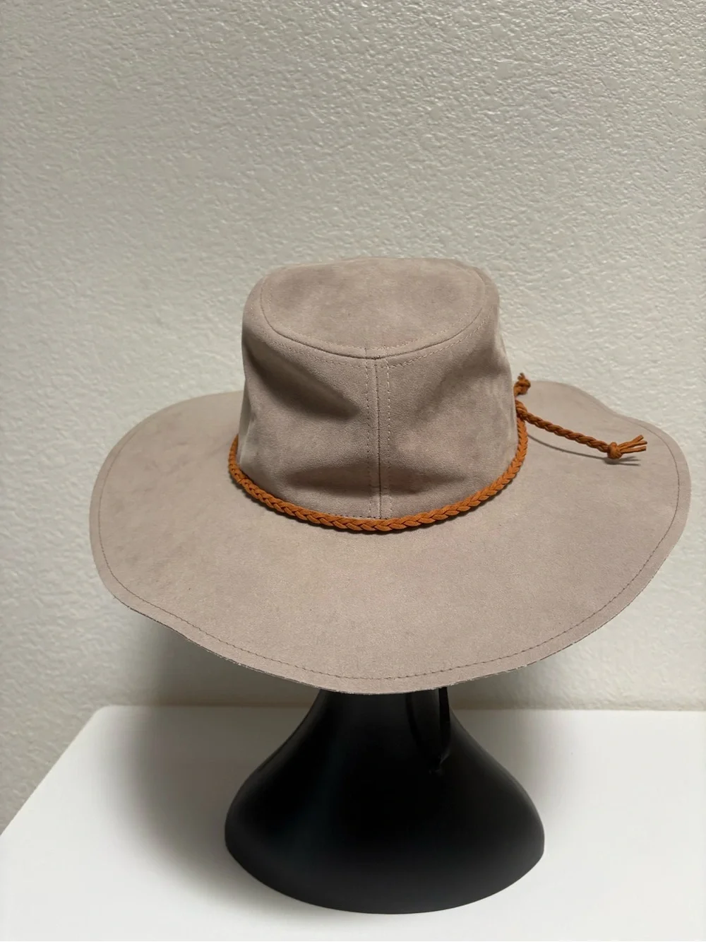Altar'd State Taupe Suede Wide-Brim Hat with Brown Braided Band